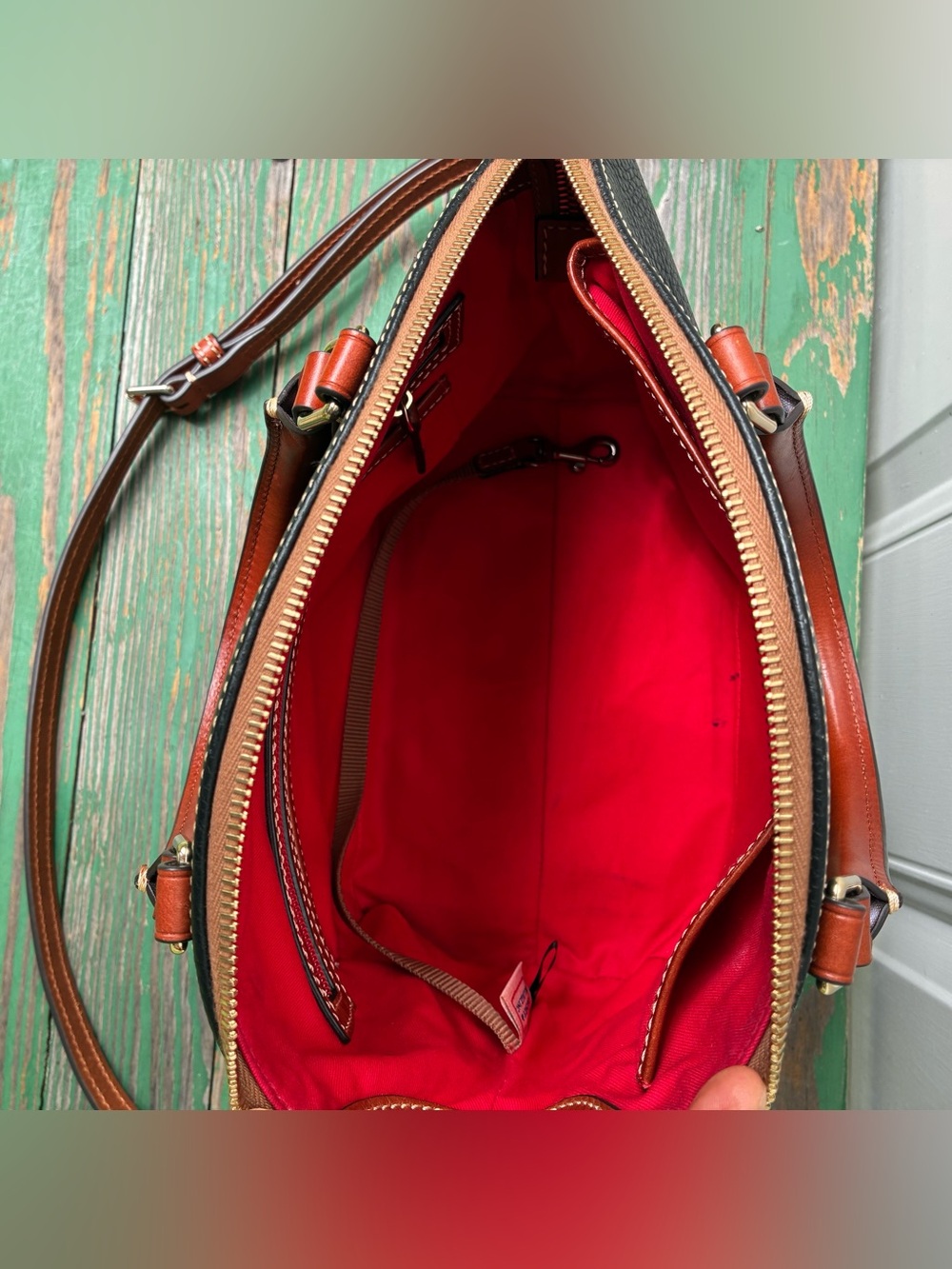 Dooney & Bourke Leather Pebble Grain Domed Satchel Shoulder Bag Black Brown - Picture 7 of 16